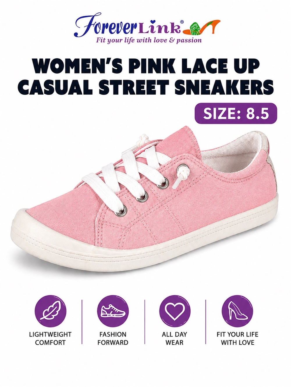 Pink Lace Up Slip On Flexible Rubber Casual Street Sneakers